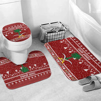 Saudi Arabia Christmas Bathroom Set with Red Festive Pattern, National Emblem with Palm and Swords, and Map Motif - Wonder Print Shop