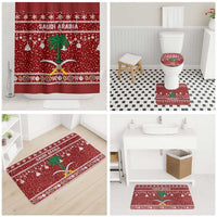 Saudi Arabia Christmas Bathroom Set with Red Festive Pattern, National Emblem with Palm and Swords, and Map Motif - Wonder Print Shop