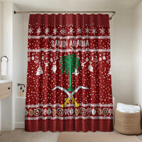 Saudi Arabia Christmas Bathroom Set with Red Festive Pattern, National Emblem with Palm and Swords, and Map Motif - Wonder Print Shop