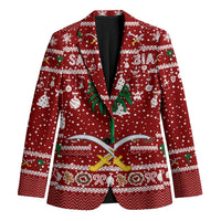 Saudi Arabia Christmas Blazer with Red Festive Pattern, National Emblem with Palm and Swords, and Map Motif - Wonder Print Shop