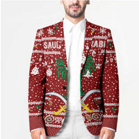 Saudi Arabia Christmas Blazer with Red Festive Pattern, National Emblem with Palm and Swords, and Map Motif - Wonder Print Shop