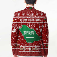 Saudi Arabia Christmas Blazer with Red Festive Pattern, National Emblem with Palm and Swords, and Map Motif - Wonder Print Shop