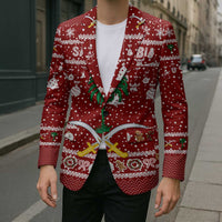 Saudi Arabia Christmas Blazer with Red Festive Pattern, National Emblem with Palm and Swords, and Map Motif - Wonder Print Shop