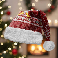 Saudi Arabia Christmas Santa Hat with Red Festive Pattern, National Emblem with Palm and Swords, and Map Motif - Wonder Print Shop