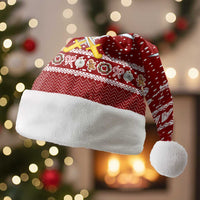 Saudi Arabia Christmas Santa Hat with Red Festive Pattern, National Emblem with Palm and Swords, and Map Motif - Wonder Print Shop
