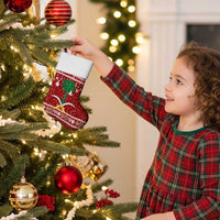 Saudi Arabia Christmas Stocking with Red Festive Pattern, National Emblem with Palm and Swords, and Map Motif - Wonder Print Shop