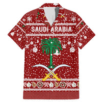 Saudi Arabia Christmas Family Matching Mermaid Dress and Hawaiian Shirt with Red Festive Pattern, National Emblem with Palm and Swords, and Map Motif - Wonder Print Shop