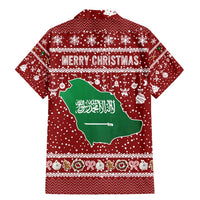 Saudi Arabia Christmas Family Matching Mermaid Dress and Hawaiian Shirt with Red Festive Pattern, National Emblem with Palm and Swords, and Map Motif - Wonder Print Shop