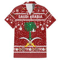 Saudi Arabia Christmas Hawaiian Shirt with Red Festive Pattern, National Emblem with Palm and Swords, and Map Motif - Wonder Print Shop