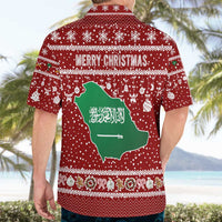 Saudi Arabia Christmas Hawaiian Shirt with Red Festive Pattern, National Emblem with Palm and Swords, and Map Motif - Wonder Print Shop