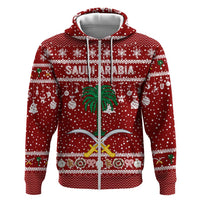 Saudi Arabia Christmas Hoodie with Red Festive Pattern, National Emblem with Palm and Swords, and Map Motif - Wonder Print Shop
