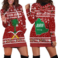 Saudi Arabia Christmas Hoodie Dress with Red Festive Pattern, National Emblem with Palm and Swords, and Map Motif - Wonder Print Shop