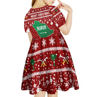 Saudi Arabia Christmas Kid Short Sleeve Dress with Red Festive Pattern, National Emblem with Palm and Swords, and Map Motif - Wonder Print Shop