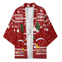 Saudi Arabia Christmas Kimono with Red Festive Pattern, National Emblem with Palm and Swords, and Map Motif - Wonder Print Shop