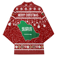 Saudi Arabia Christmas Kimono with Red Festive Pattern, National Emblem with Palm and Swords, and Map Motif - Wonder Print Shop