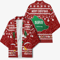 Saudi Arabia Christmas Kimono with Red Festive Pattern, National Emblem with Palm and Swords, and Map Motif - Wonder Print Shop