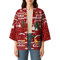 Saudi Arabia Christmas Kimono with Red Festive Pattern, National Emblem with Palm and Swords, and Map Motif - Wonder Print Shop
