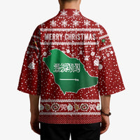 Saudi Arabia Christmas Kimono with Red Festive Pattern, National Emblem with Palm and Swords, and Map Motif - Wonder Print Shop