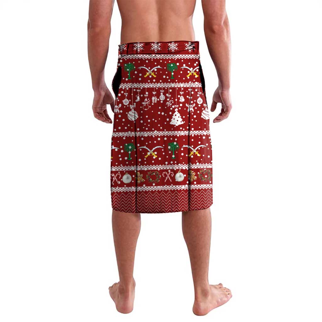 Saudi Arabia Christmas Lavalava with Red Festive Pattern, National Emblem with Palm and Swords, and Map Motif - Wonder Print Shop