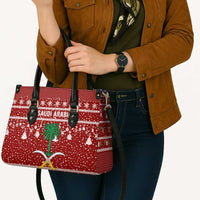 Saudi Arabia Christmas Leather Bag with Red Festive Pattern, National Emblem with Palm and Swords, and Map Motif - Wonder Print Shop