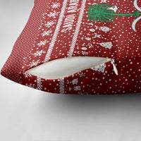 Saudi Arabia Christmas Pillow Cover with Red Festive Pattern, National Emblem with Palm and Swords, and Map Motif - Wonder Print Shop