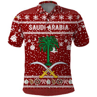 Saudi Arabia Christmas Polo Shirt with Red Festive Pattern, National Emblem with Palm and Swords, and Map Motif - Wonder Print Shop