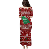 Saudi Arabia Christmas Puletasi with Red Festive Pattern, National Emblem with Palm and Swords, and Map Motif - Wonder Print Shop