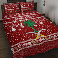 Saudi Arabia Christmas Quilt Bed Set with Red Festive Pattern, National Emblem with Palm and Swords, and Map Motif - Wonder Print Shop