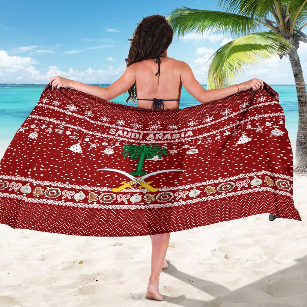 Saudi Arabia Christmas Sarong with Red Festive Pattern, National Emblem with Palm and Swords, and Map Motif - Wonder Print Shop