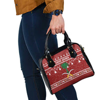 Saudi Arabia Christmas Shoulder Handbag with Red Festive Pattern, National Emblem with Palm and Swords, and Map Motif - Wonder Print Shop