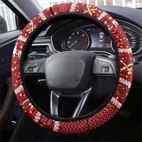 Saudi Arabia Christmas Steering Wheel Cover with Red Festive Pattern, National Emblem with Palm and Swords, and Map Motif - Wonder Print Shop
