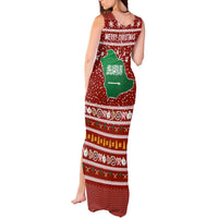 Saudi Arabia Christmas Tank Maxi Dress with Red Festive Pattern, National Emblem with Palm and Swords, and Map Motif - Wonder Print Shop