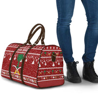 Saudi Arabia Christmas Travel Bag with Red Festive Pattern, National Emblem with Palm and Swords, and Map Motif - Wonder Print Shop