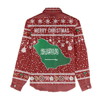 Saudi Arabia Christmas Women Casual Shirt with Red Festive Pattern, National Emblem with Palm and Swords, and Map Motif - Wonder Print Shop