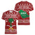 Saudi Arabia Christmas Women V-Neck T-Shirt with Red Festive Pattern, National Emblem with Palm and Swords, and Map Motif - Wonder Print Shop