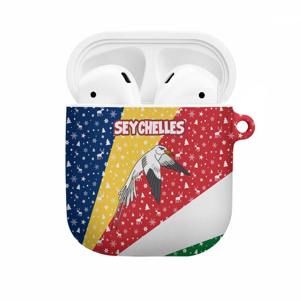 Seychelles Christmas AirPods Case with Flag Colors Pattern, Tropical Bird Motif, and National Coat of Arms - Wonder Print Shop