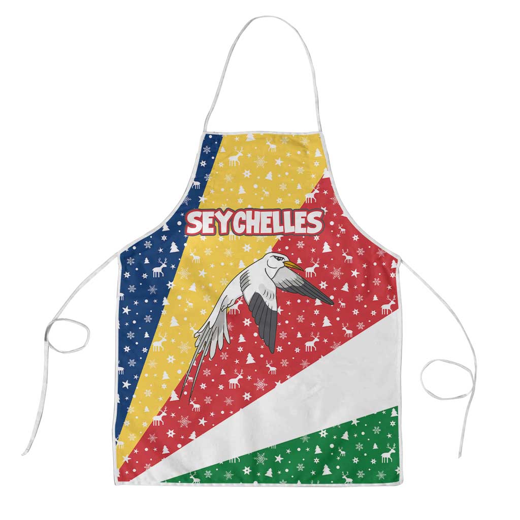 Seychelles Christmas Apron with Flag Colors Pattern, Tropical Bird Motif, and National Coat of Arms - Wonder Print Shop
