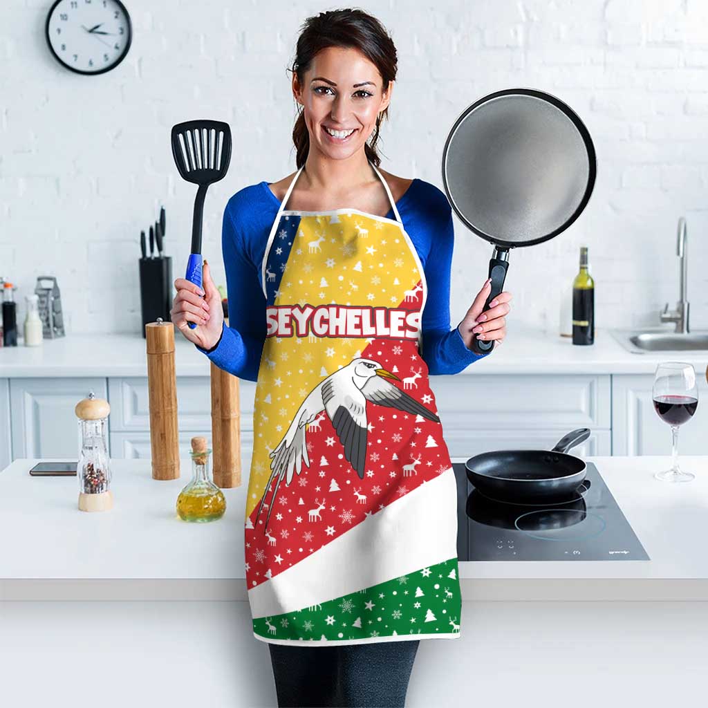 Seychelles Christmas Apron with Flag Colors Pattern, Tropical Bird Motif, and National Coat of Arms - Wonder Print Shop
