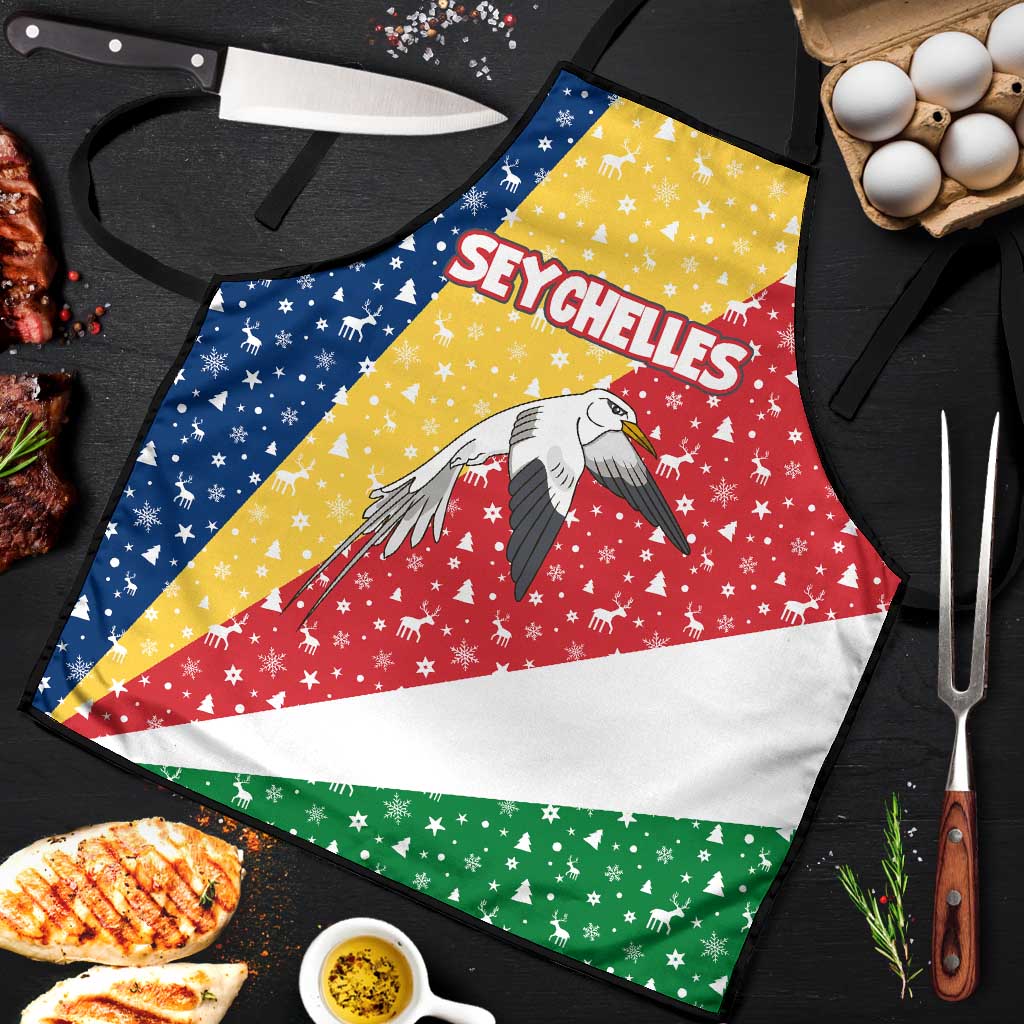 Seychelles Christmas Apron with Flag Colors Pattern, Tropical Bird Motif, and National Coat of Arms - Wonder Print Shop