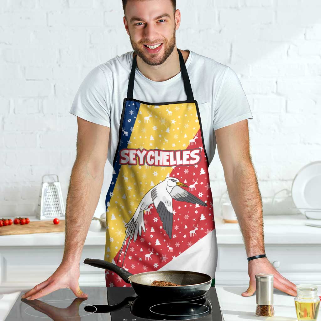 Seychelles Christmas Apron with Flag Colors Pattern, Tropical Bird Motif, and National Coat of Arms - Wonder Print Shop