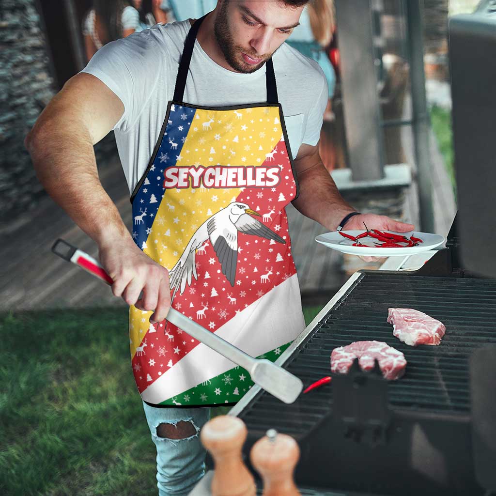 Seychelles Christmas Apron with Flag Colors Pattern, Tropical Bird Motif, and National Coat of Arms - Wonder Print Shop