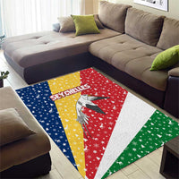 Seychelles Christmas Area Rug with Flag Colors Pattern, Tropical Bird Motif, and National Coat of Arms - Wonder Print Shop