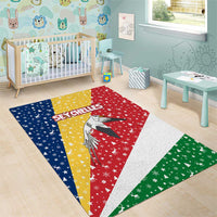 Seychelles Christmas Area Rug with Flag Colors Pattern, Tropical Bird Motif, and National Coat of Arms - Wonder Print Shop