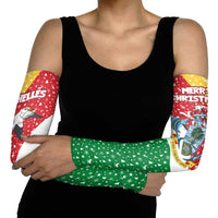 Seychelles Christmas Arm Sleeves with Flag Colors Pattern, Tropical Bird Motif, and National Coat of Arms - Wonder Print Shop