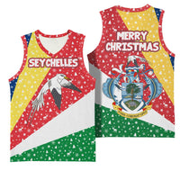 Seychelles Christmas Basketball Jersey with Flag Colors Pattern, Tropical Bird Motif, and National Coat of Arms - Wonder Print Shop