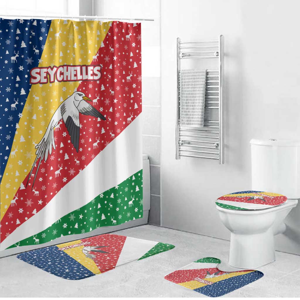 Seychelles Christmas Bathroom Set with Flag Colors Pattern, Tropical Bird Motif, and National Coat of Arms - Wonder Print Shop