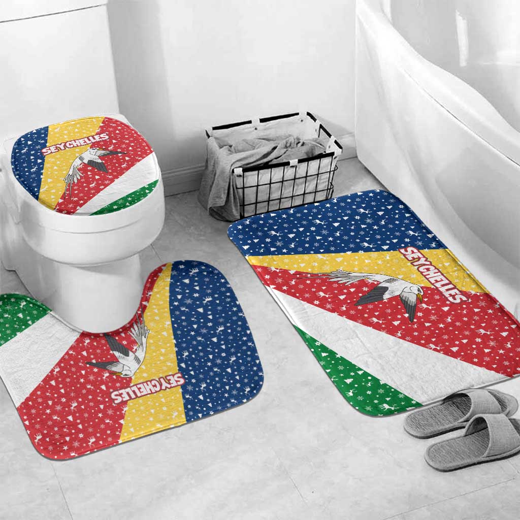 Seychelles Christmas Bathroom Set with Flag Colors Pattern, Tropical Bird Motif, and National Coat of Arms - Wonder Print Shop