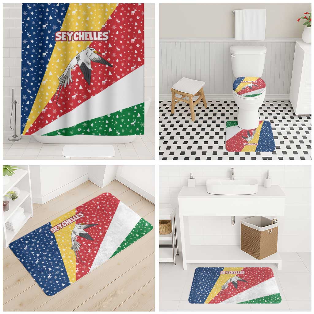 Seychelles Christmas Bathroom Set with Flag Colors Pattern, Tropical Bird Motif, and National Coat of Arms - Wonder Print Shop