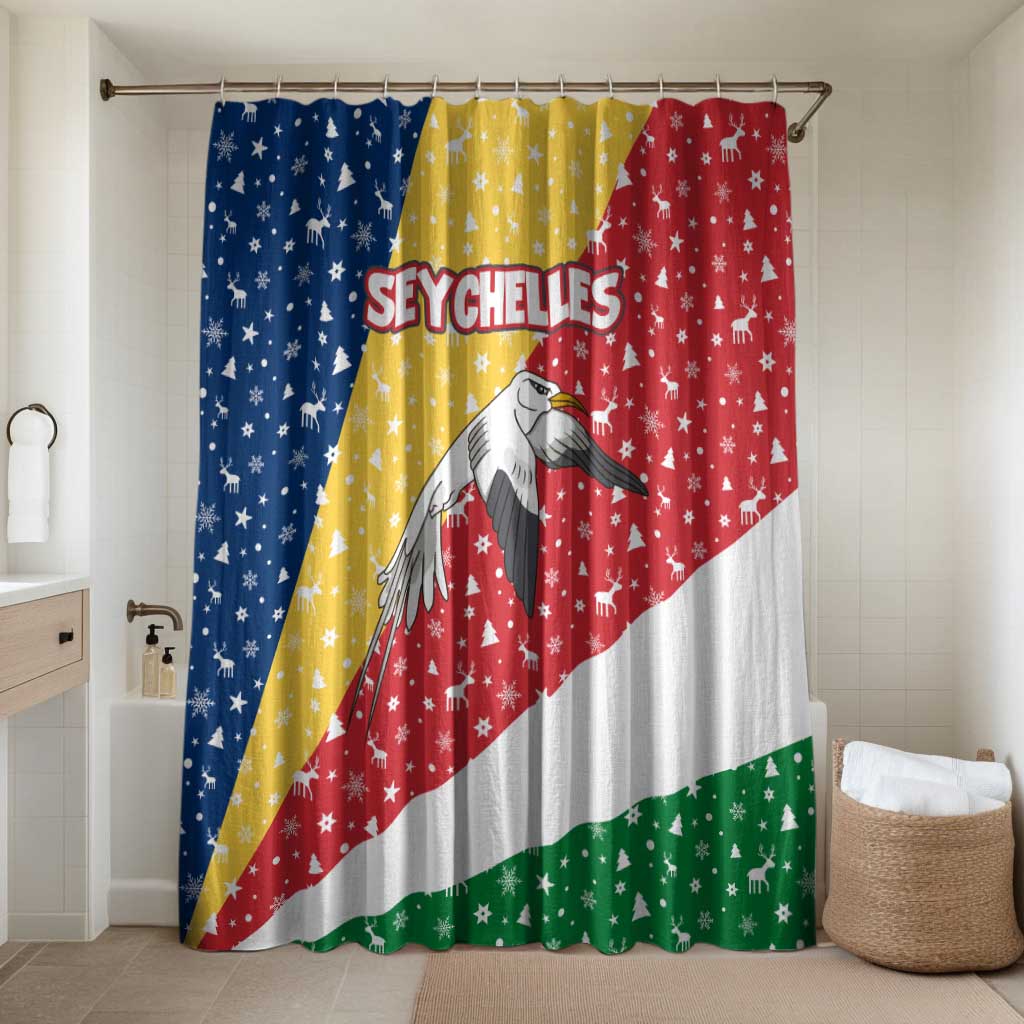 Seychelles Christmas Bathroom Set with Flag Colors Pattern, Tropical Bird Motif, and National Coat of Arms - Wonder Print Shop