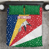 Seychelles Christmas Bedding Set with Flag Colors Pattern, Tropical Bird Motif, and National Coat of Arms - Wonder Print Shop
